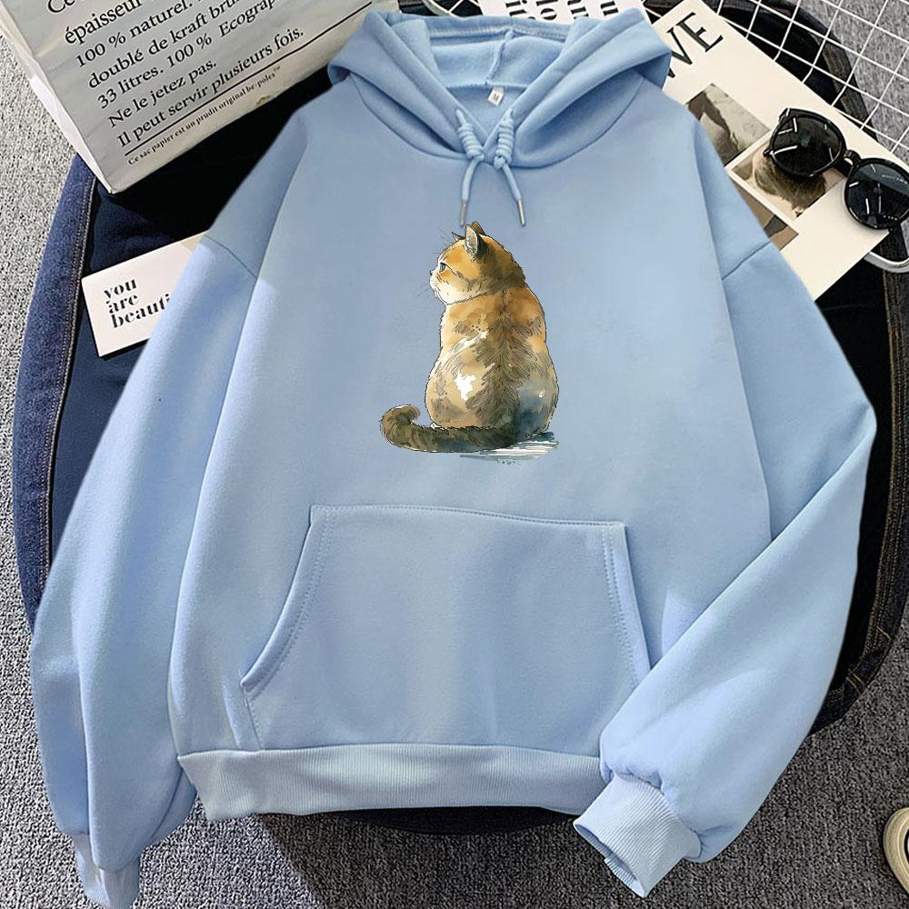 Japanese Ukiyoe Cat Printing Hoodies Winter Long Sleeve Cartoon Printing Sweatshirts Casual Women/Men Hooded Pullovers Clothing