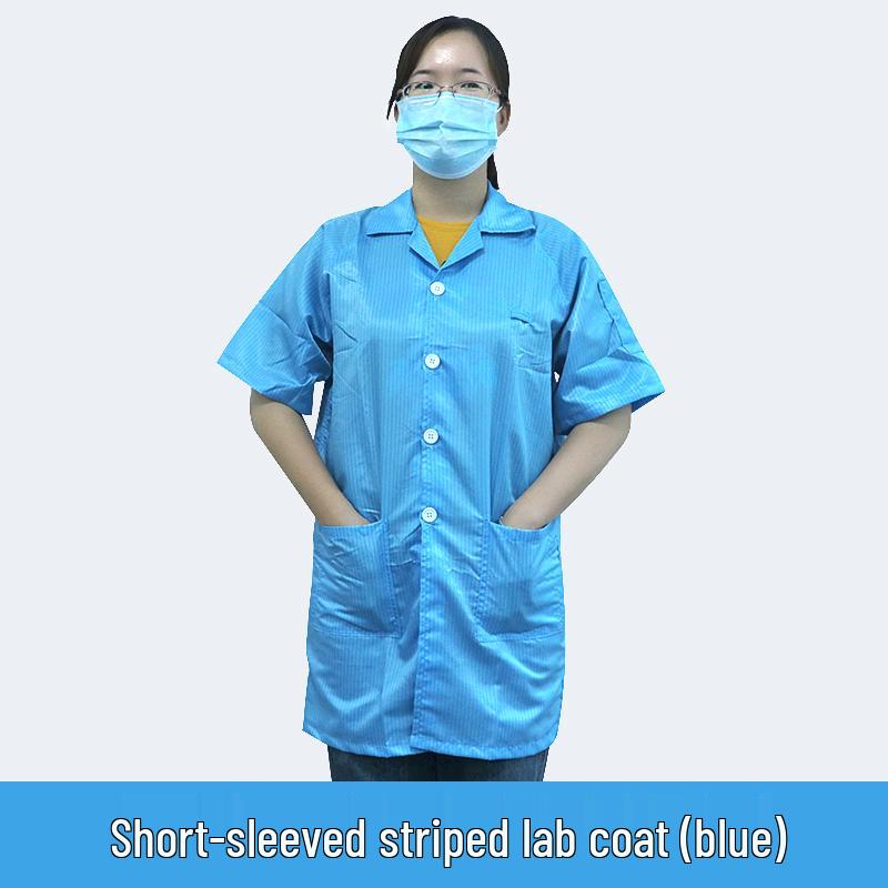 Anti-Static Short-Sleeve Smock - Blue/White Protective Cleanroom Suit