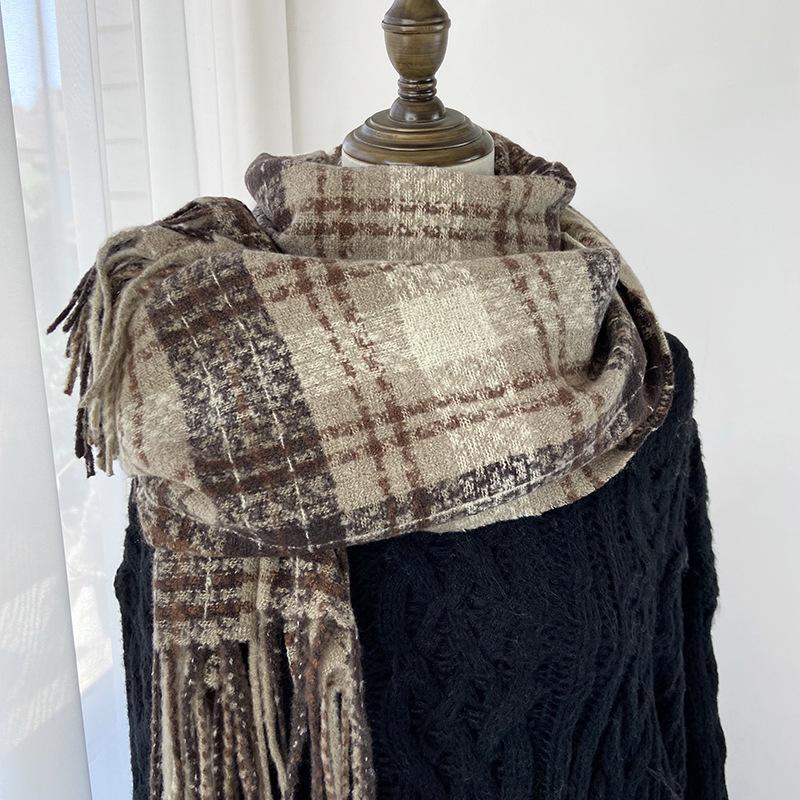Autumn Winter Women Retro Knitted Scarf Headscarf Lady Men Casual Preppy Plaid Tassel Scarve Mujer Male Wrap Shawl Korean Style