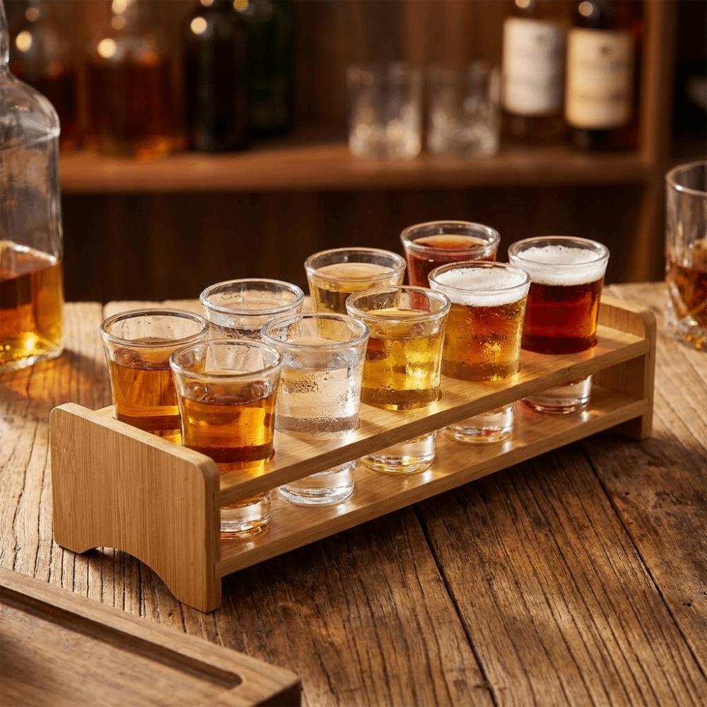 6/12 Löcher Schnapsglas Halter Runde Loch Wein Glas Regal Mehrzweck Bambus Schnapsglas Tablett Küche