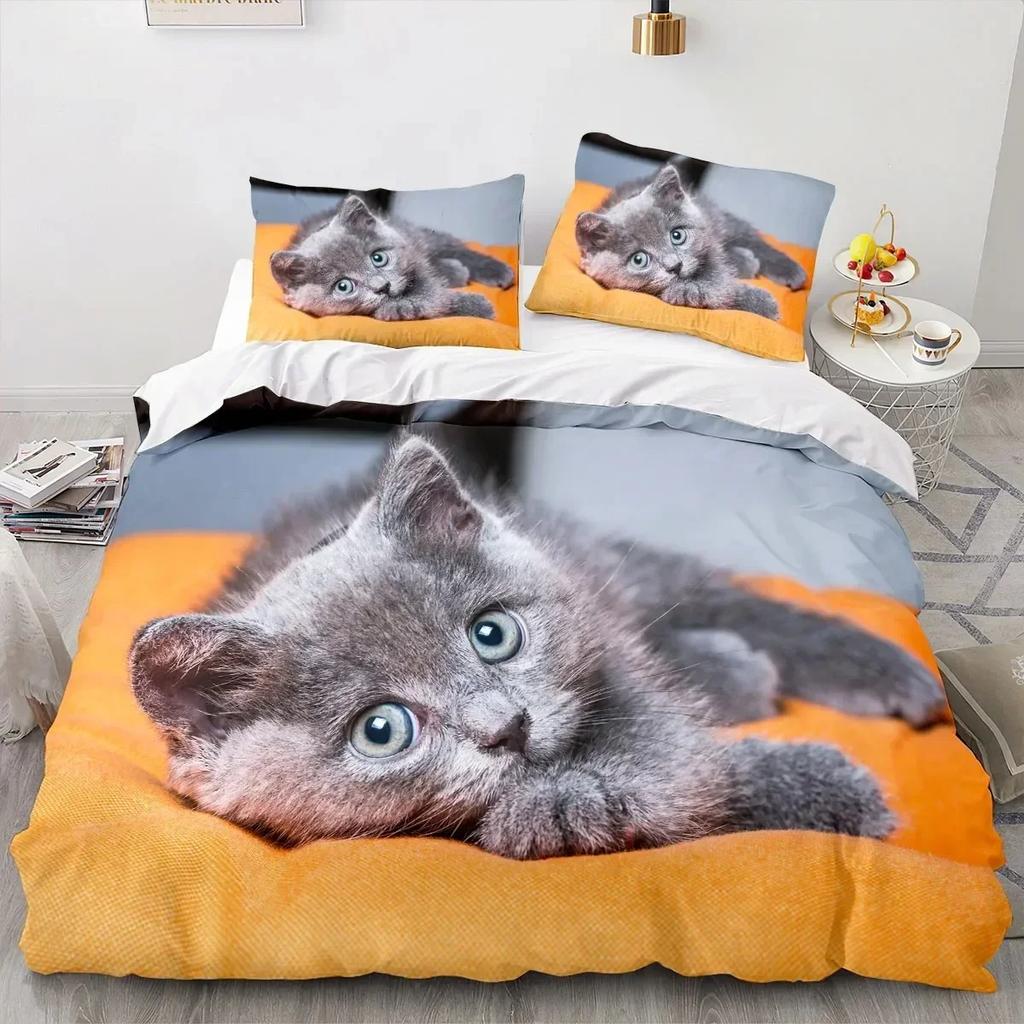 High-End Premium New 3D Print Animal Cat Comfortable Duvet Comfortable Quilt Cover Pilowcase Beding Set Children Bedrom Decoration Home Textile