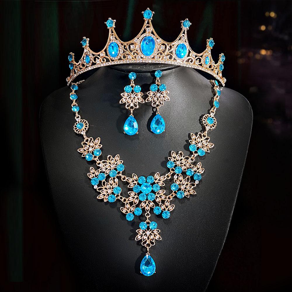 Retro Rhinestone Crown Headwear Three Piece Set Fashionable and Super Shiny Bride Headwear Set Birthday Crown Necklace for Women