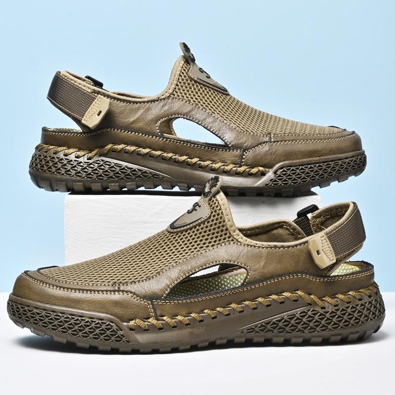 New Arrival Men Summer Shoes Hollowed-out Mesh Flats Breathable Non-slip Outdoor Sandals Anti-collision Toe Leisure Beach Shoes