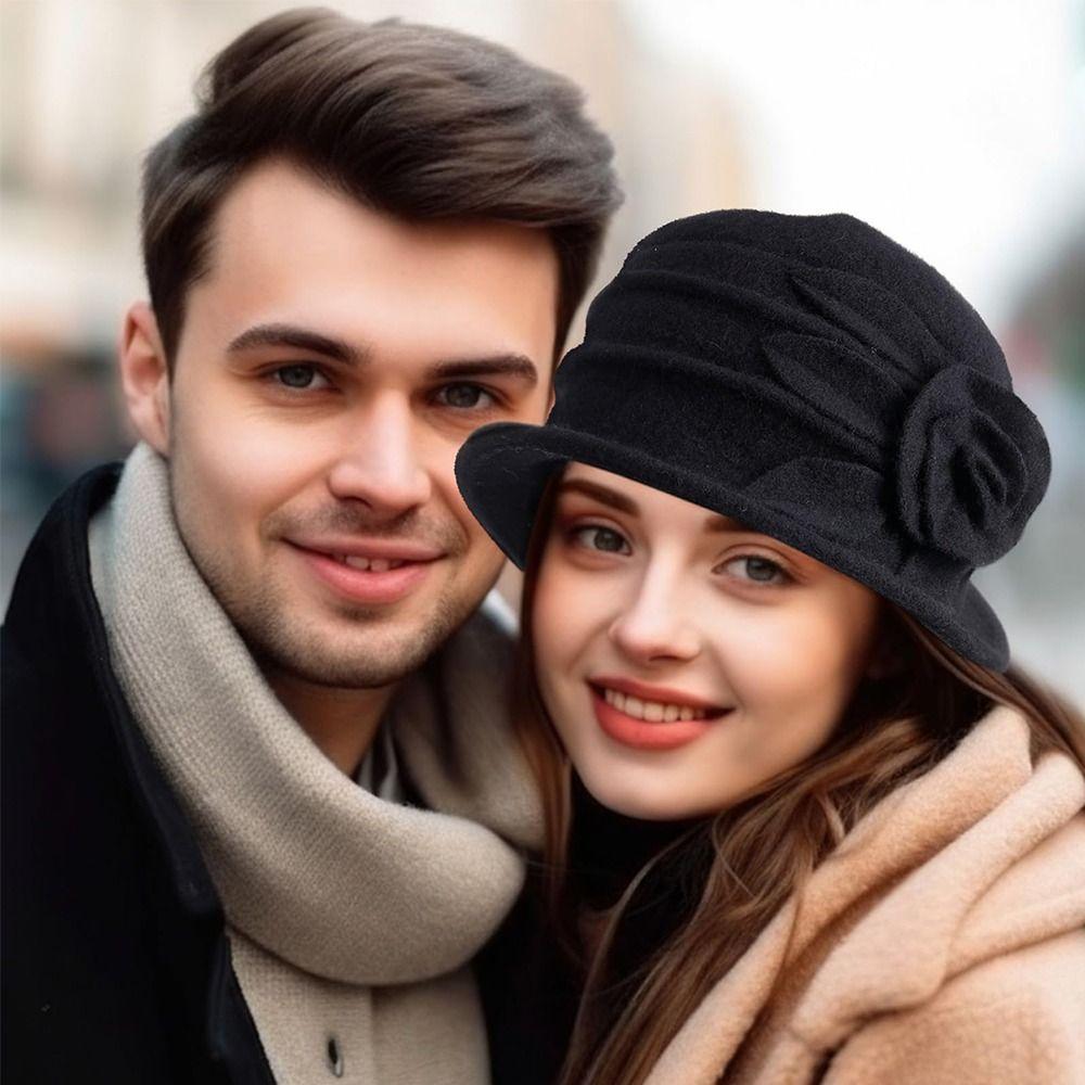 French Winter Beret Hat 3D Floral Fleece Winter Cap Hot Church Hat  for Women