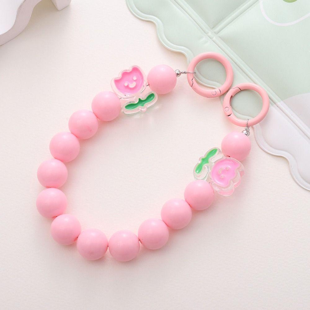 

Шарм-подвеска для телефона в виде тюльпана, шнурок для мобильного телефона, подвесная веревка, цепочка из бусин для мобильного телефона, ювелирное изделие pink-tulip