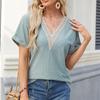Women's Blouse Spring Summer Solid Color V-neck Folded Sleeves Ladies Top