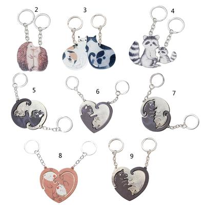 2pcs Wood Otters Keychain for Women Men Couple Animal Matching Puzzles Key Chain