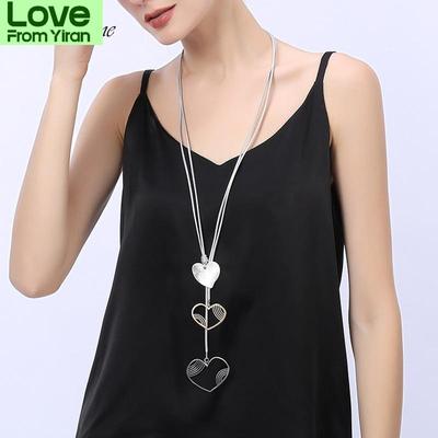 Trendy Boho Long Sweater Chain Necklace Women Female Heart Pendant Adjustable Leather Necklaces Gift Jewelry 80cm