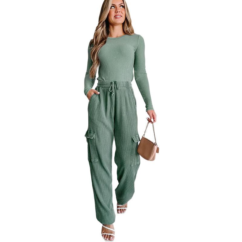 

Women s Loose Elastic Waist Overalls Corduroy Wide Leg Straight Casual Pants XXL армія зелений колір