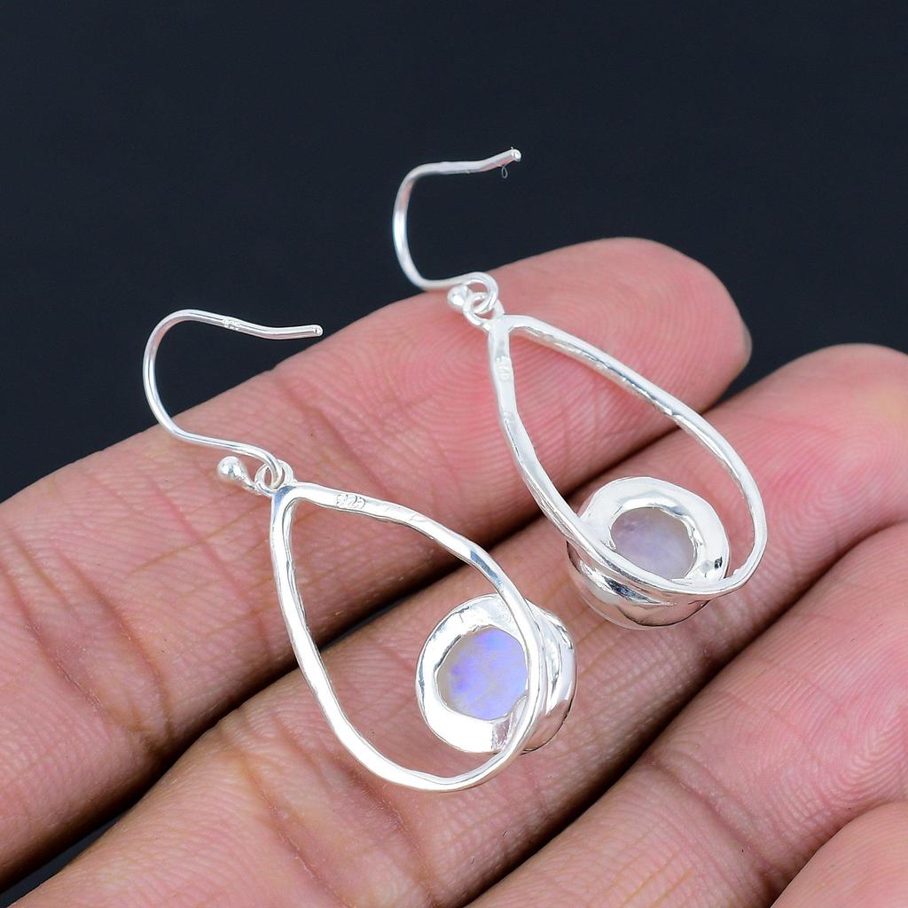 Natural Rainbow Moonstone Gemstone Earrings Solid 925 Sterling Silver Handmade Drop Dangle Earrings Jewelry Gift For Women & Girls