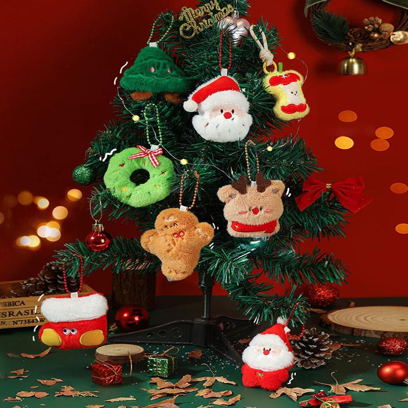 Christmas Plush Santa Claus Wreaths Snowman Stockings Reindeer Decorations Christmas Tree Ornaments, Small Dolls