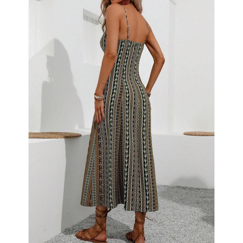 Bohemian Style Long Camisole Slit Design Dress Vacation Slim-Fit Split Cami Dress for Daily Shopping Gatherings & Street Looks