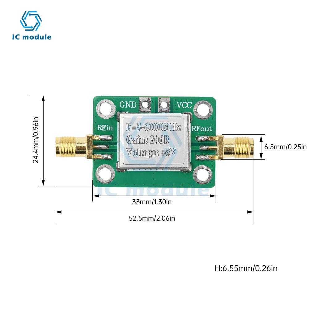 DC 5V 5MHz-6GHz RF Module Ultra-Wideband Medium Power Amplifier Gain 20dB VFH UHF SHF 5-6000Mhz