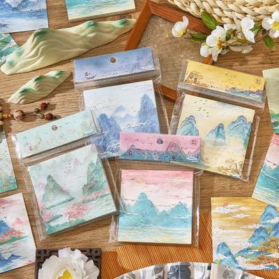 90 Sheet Retro Chinese Style Memo Pad Vintage Landscape Scrapbooking Memo Pad Lovely Sticky Note Scrapbooking Material