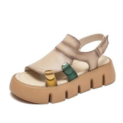 Fashion 5.5CM Summer Handmade Genuine Leather Sandals Women Designer Luxury Hook And Loop Wedges Platform Casual Sandals Women Shoes