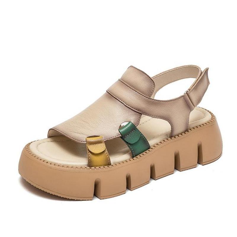 Fashion 5.5CM Summer Handmade Genuine Leather Sandals Women Designer Luxury Hook And Loop Wedges Platform Casual Sandals Women Shoes