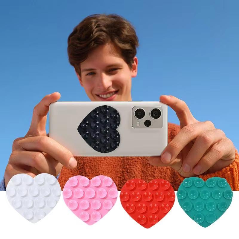 1pcs Heart Suction Cup Phone Mount Sticky Mobile Phone Stand Strong Grip Holder Silicone Double-Sided Phone Case for Selfies