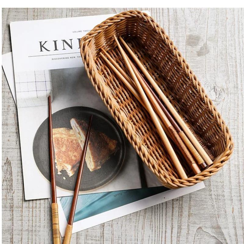 Imitation Rattan Storage Baskets Waterproof Woven For Kitchen Bathroom Desktop Snack Organizer