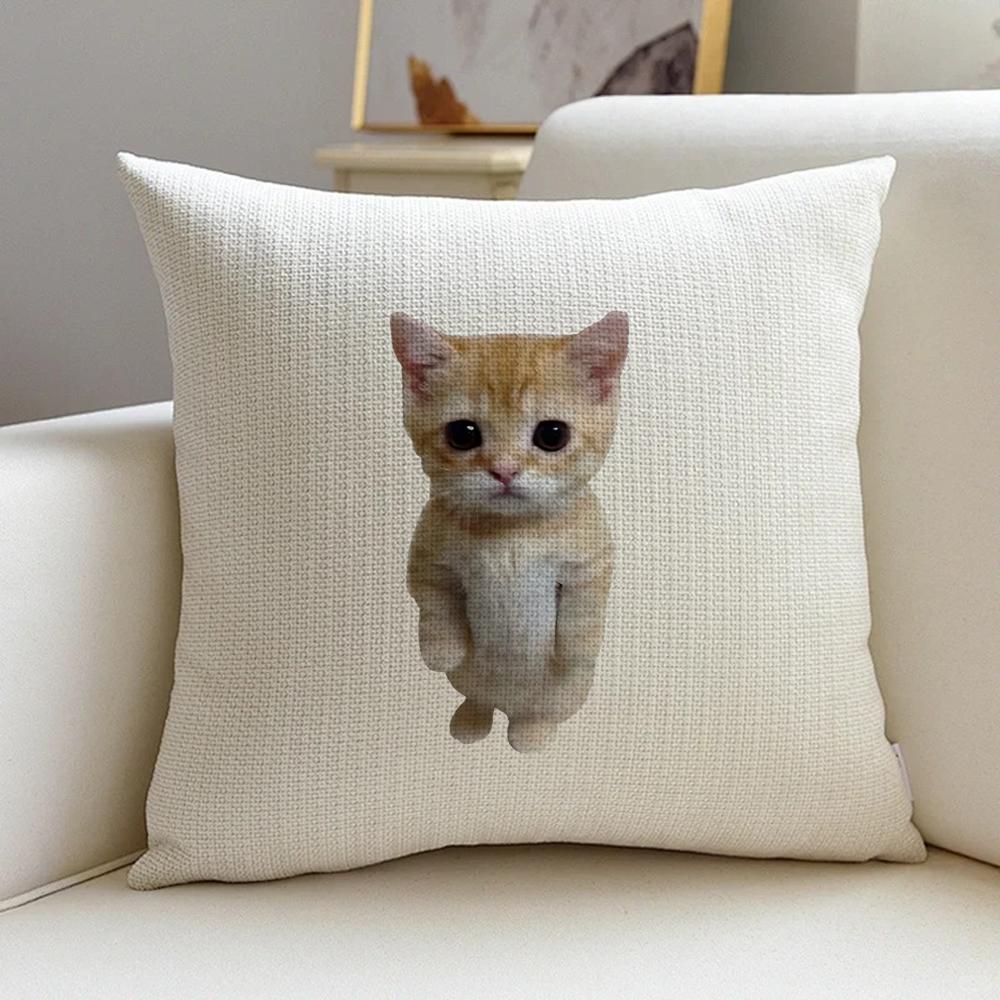 P-Funny Cat Meme Cushion Cover Natural Linen Pillowcase Set, All-In-One Decor For Sofa, Bedroom & Chair