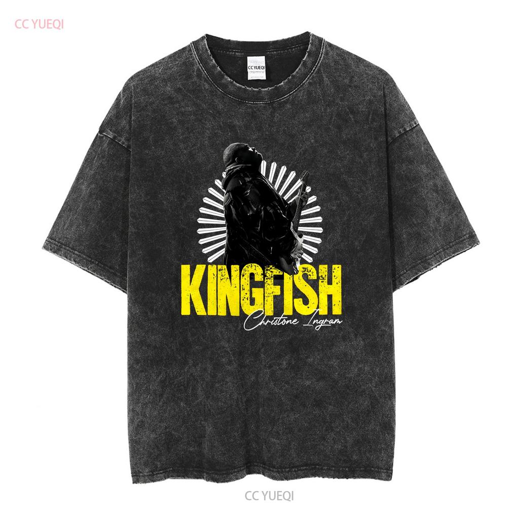 Kingfish Christone Ingram T Shirt Uomo S Girocollo Maniche lunghe Nere vintage Lavato Alla moda Morbido Versatile