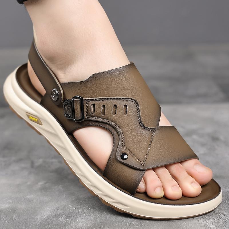 Fashion Brand Fashion Outdoor Breathable Anti Slip Beach Shoes Summer New Men's Head Layer Leather Comfortable Soft Bottom Casual Sandal