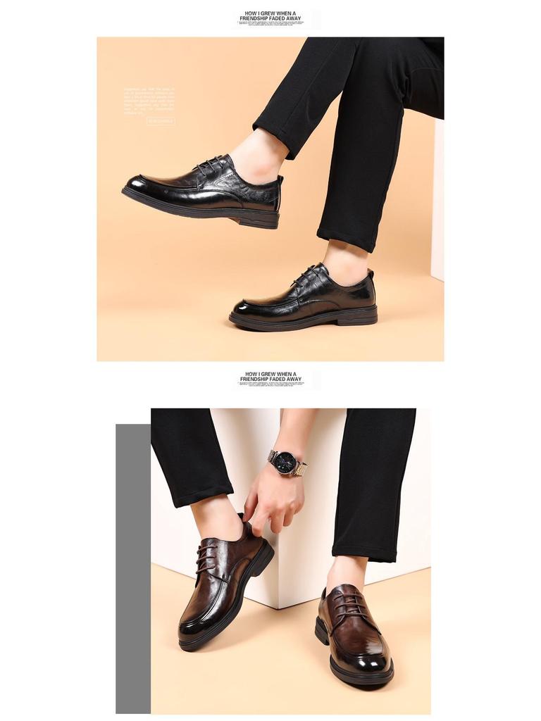 Men's Genuine Leather Lace-Up Business Casual Shoes - Breathable Soft Sole