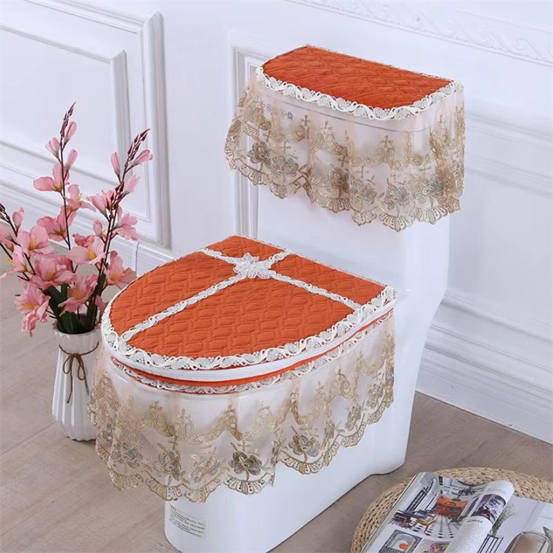 3 Pcs/set Soft Toilet Cover Home Decoration Toilet Seat Cover Water Tank Dust Cover European Style Lace Hem Toilet Cover