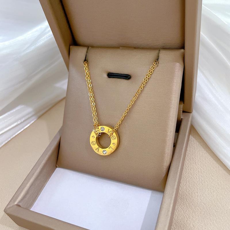 Titanium Steel Ring Love Personalized Minimalist Furnace Real Gold Necklace Female Collarbone Chain With