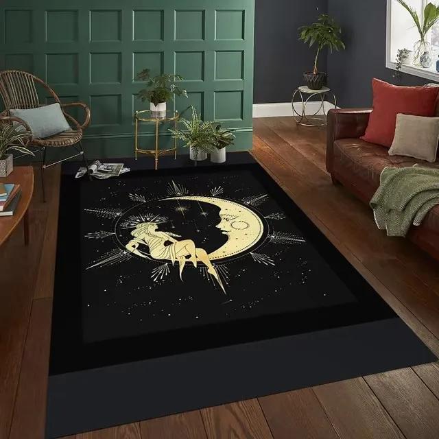Tapete de Altar de Bruxa Pentagrama Sol Lua Tapete para Sala de Estar Decoração Gótica Tapetes de Área para Mesa de Sofá Capacho Grande Tapete de Chão Antiderrapante