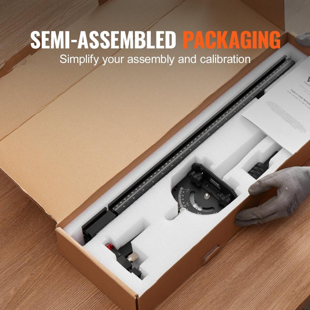Precision Miter Gauge, Standard Slot 19 X 9.5 Mm, Aluminum Alloy Table Saw Miter Gauge with 48-89 Cm Grating 15 Angle Stops Adjustable Spring Loaded