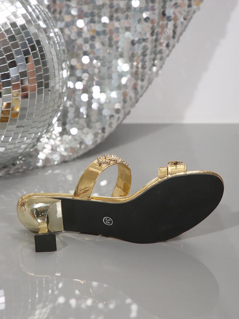 Summer new high-heeled cool slippers large-size rhinestone one-word slippers large-size high-heeled sandals