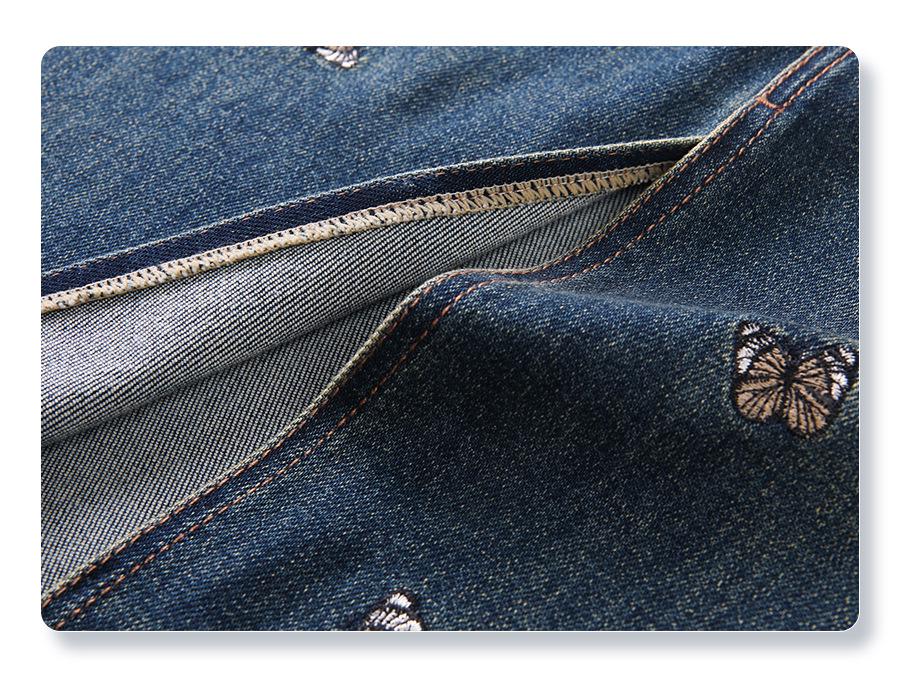 2024 New Women's High Waist Embroidered Denim Bodycon Midi Skirt with Front Slit for Spring & Autumn