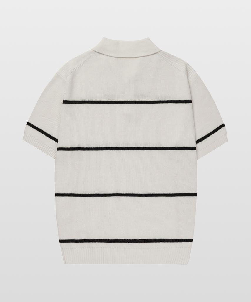 MANNERGRAM Textured Striped 100% Cotton Polo Short Sleeve Knit White