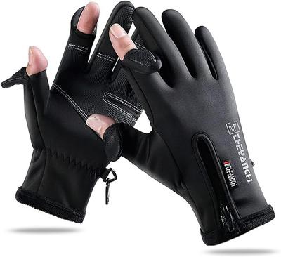 Gants d'extérieur de pêche ergonomiques pour smartphone par temps froid pour la mer et la rivière Unisexe Noir Gants pour hommes, sans doigts, compatibles, design,