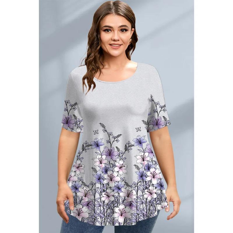 Large Size Loose Fit Women's T-shirt Summer Short Sleeve Crewneck Tshirt Flower 3d Print Top Oversized Ladies Clothing T-Shirts Women’s