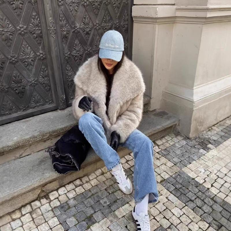 High Quality Fox Hair Jacket Women's Large Lapel Faux Fur In Wind Hair Coat