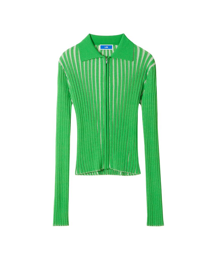 LMR Vertical Ribbed Knit Zip-Up Green