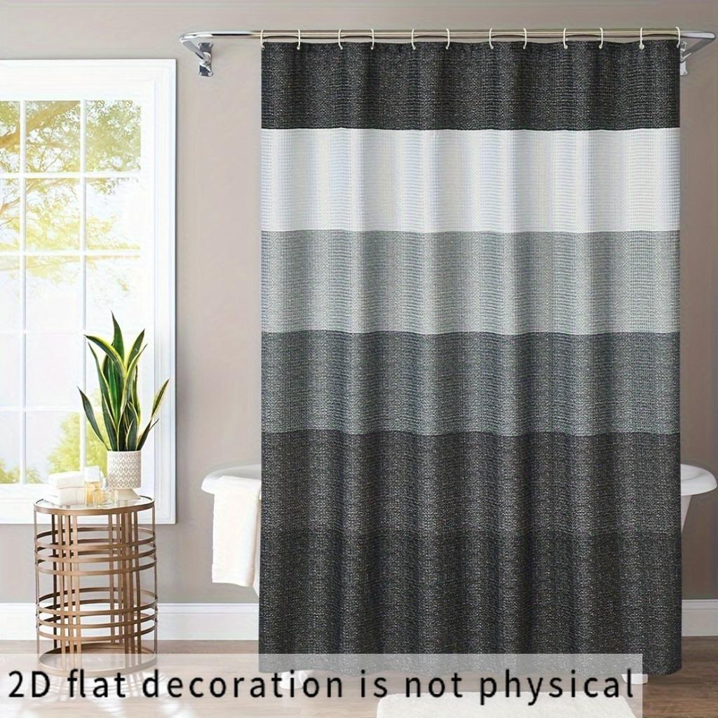 2D Flat, 1pc 2D Flat Shower Curtain, Simple Gray-Black Gradient Stripe Print Shower Curtain, Minimalist Nordic Style Shower Curt