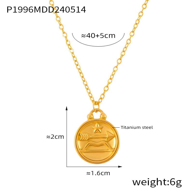 Fenny Fashion Embossed Stars 12 Constellations Round Brand Pendant Necklace 18K Gold Plated Stainless Steel Jewelry