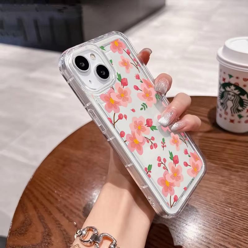 Pink And Purple Flower Print Phone Case For iPhone 17 Air 11 12 13 14 15 16 Pro Max 16e XS X XR 16 Plus Transparent Soft Cover