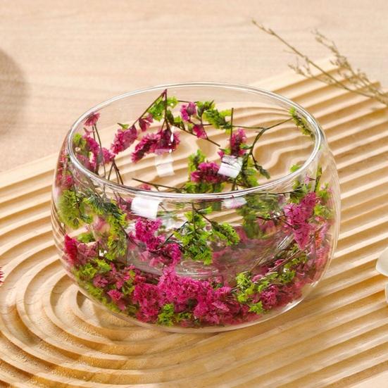 Doppelwandige Glasschale mit echten gepressten Blumen Hitzebeständig Kältebeständig Transparent Lebensmittelschale für Salat Dessert Servieren Niedliche Heimküchendekoration