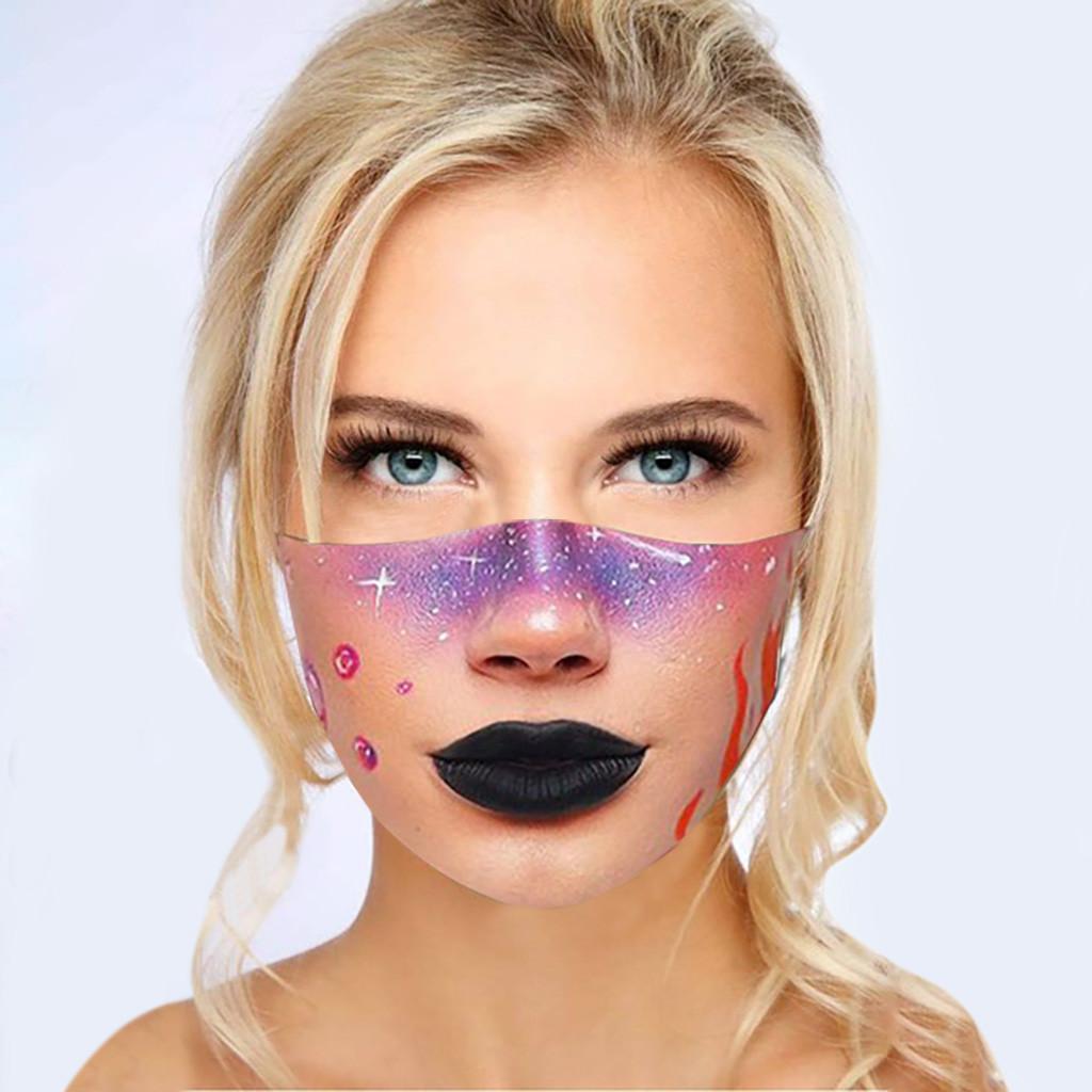 Reusable Dust Mask with Exaggerated Makeup Print for Women Washable Face Covering Adjustable Ear Loops Comfortable Fit