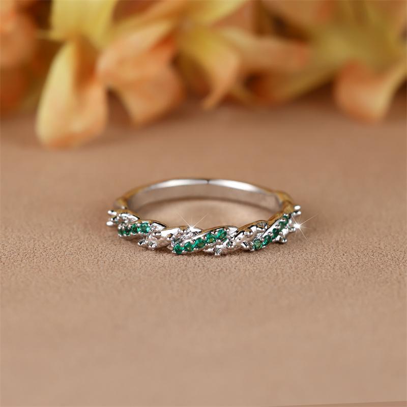Minimalist Small Green Stone Crossed Rings For Women Silver Color Stacking Thin Wedding Bands Daily Party Zircon Finger Jewelry