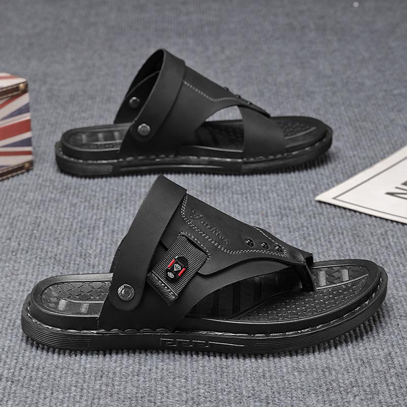 Fashion Fashion Leather Slippers for Men Luxury Leather Sandals Summer Casual Slip On Leather Shoes Man Ultra Soft Solid Cowhide Slides