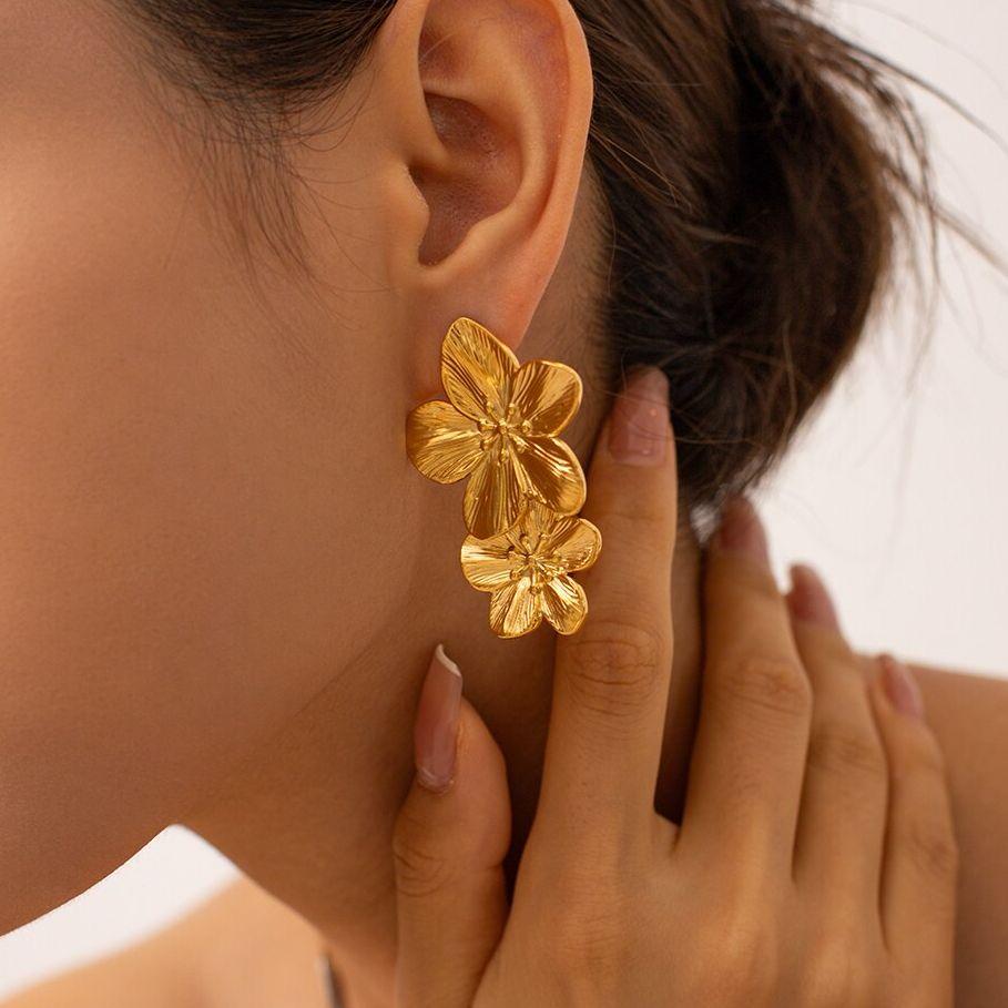 Tarnish Free Vintage Gold Color Stainless Steel Drop Earrings Metal Waterproof Statement Stylish Gold Color Exaggerated