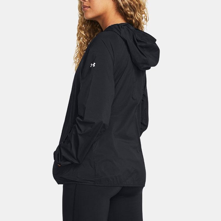 Under Armour Logo Print Breathable Hooded Long Sleeve Jacket Women Jacket Black 1381881-001