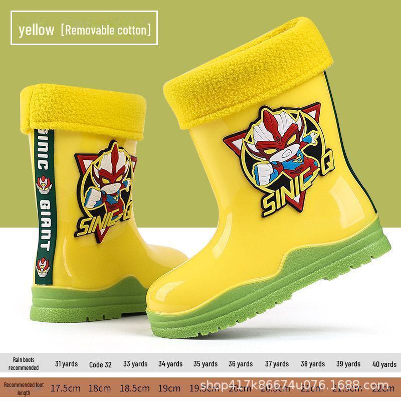 Cizme de ploaie din cauciuc anti-alunecare pentru copii - design chinezesc Superman, pantofi calduri impermeabili pentru elevi