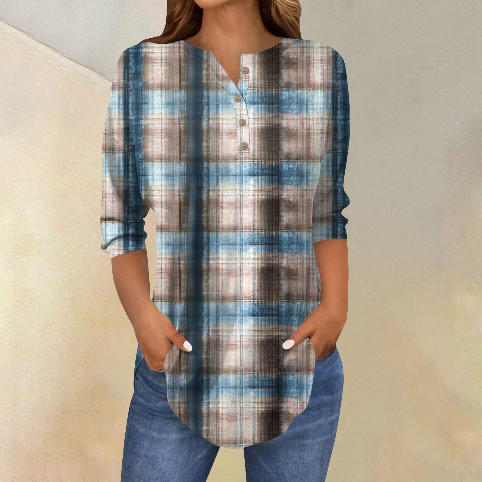 

Женская свободная футболка с воротником на пуговицах и винтажным цветочным принтом, рукав три четверти M