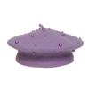 Kids Pearl Decor Beret Hat, Girls French Style Wool Painter Beret, Autumn Winter Warm Beanie Cap for 2‑6 Years Old, Head Circumference 48‑53cm