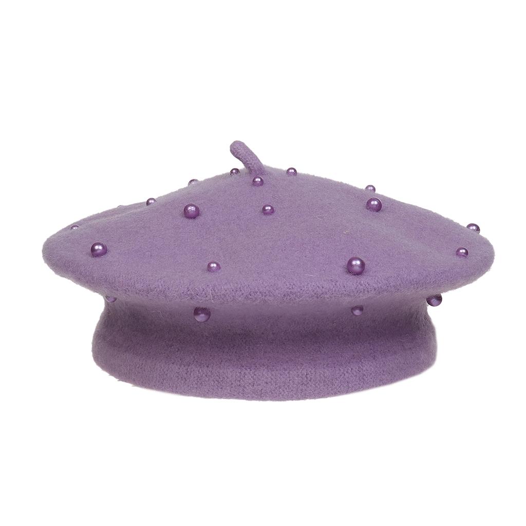 Kids Pearl Decor Beret Hat, Girls French Style Wool Painter Beret, Autumn Winter Warm Beanie Cap for 2‑6 Years Old, Head Circumference 48‑53cm